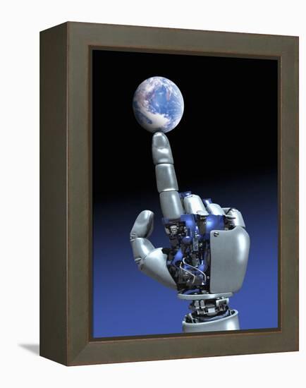 Earth Spinning on Robotic Finger, Artwork-Victor Habbick-Framed Premier Image Canvas