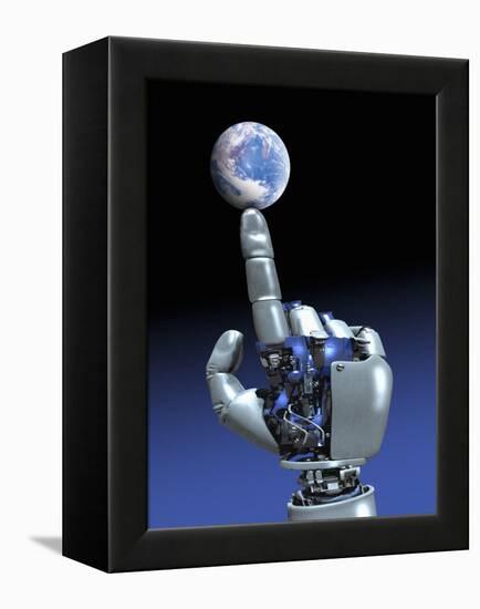 Earth Spinning on Robotic Finger, Artwork-Victor Habbick-Framed Premier Image Canvas
