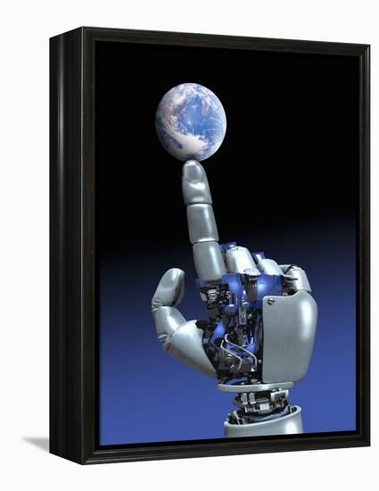 Earth Spinning on Robotic Finger, Artwork-Victor Habbick-Framed Premier Image Canvas