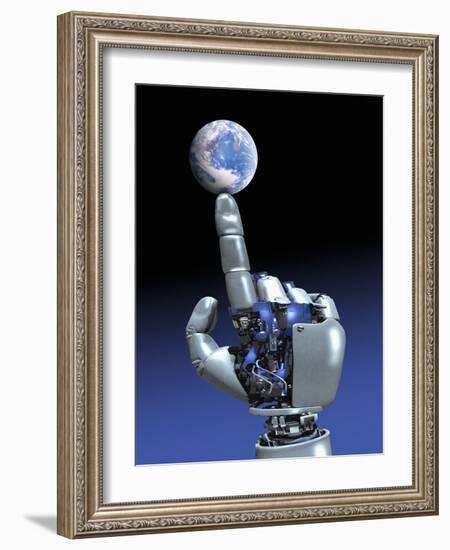 Earth Spinning on Robotic Finger, Artwork-Victor Habbick-Framed Photographic Print