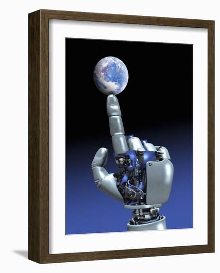 Earth Spinning on Robotic Finger, Artwork-Victor Habbick-Framed Photographic Print