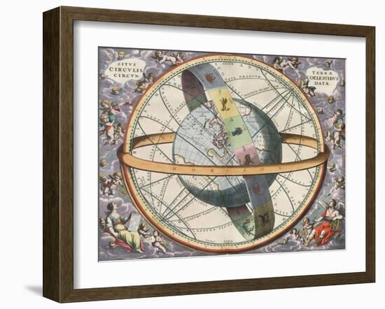 Earth with Celestial Circles, Harmonia Macrocosmica, 1660-Science Source-Framed Giclee Print