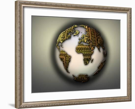 Earth with Circuit Board Continents-null-Framed Photographic Print