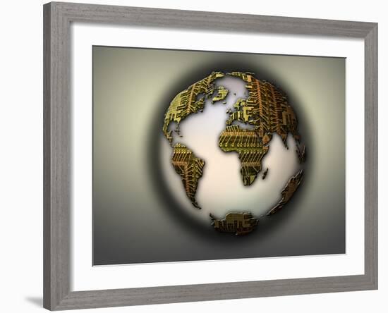 Earth with Circuit Board Continents-null-Framed Photographic Print