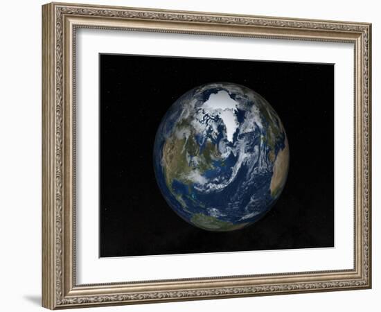 Earth with Clouds And Sea Ice from September 15, 2008-Stocktrek Images-Framed Photographic Print