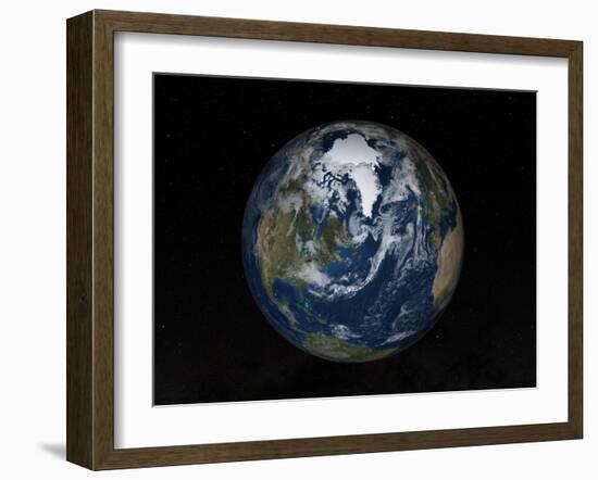 Earth with Clouds And Sea Ice from September 15, 2008-Stocktrek Images-Framed Photographic Print