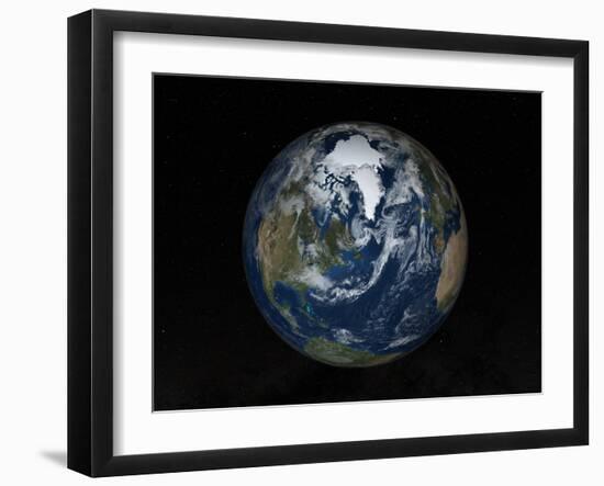 Earth with Clouds And Sea Ice from September 15, 2008-Stocktrek Images-Framed Photographic Print