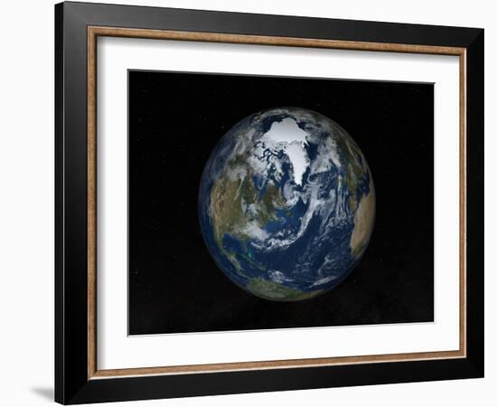 Earth with Clouds And Sea Ice from September 15, 2008-Stocktrek Images-Framed Photographic Print