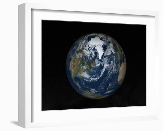 Earth with Clouds And Sea Ice from September 15, 2008-Stocktrek Images-Framed Photographic Print