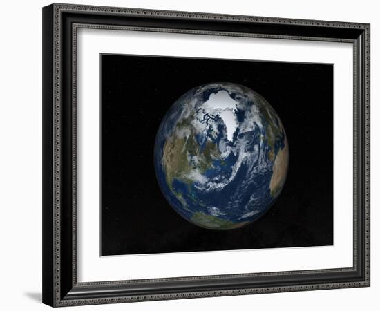 Earth with Clouds And Sea Ice from September 15, 2008-Stocktrek Images-Framed Photographic Print