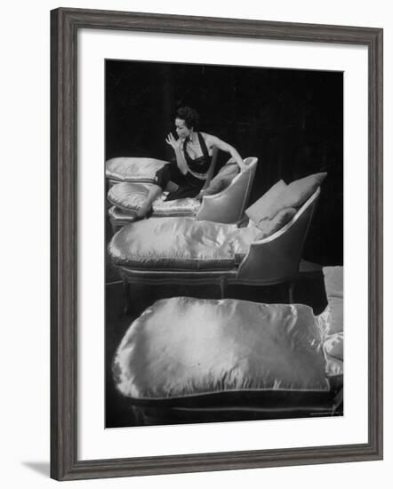 Eartha Kitt, Sitting on Chaise in Scene from New Faces-Ralph Morse-Framed Premium Photographic Print