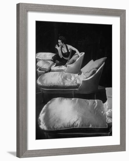 Eartha Kitt, Sitting on Chaise in Scene from New Faces-Ralph Morse-Framed Premium Photographic Print