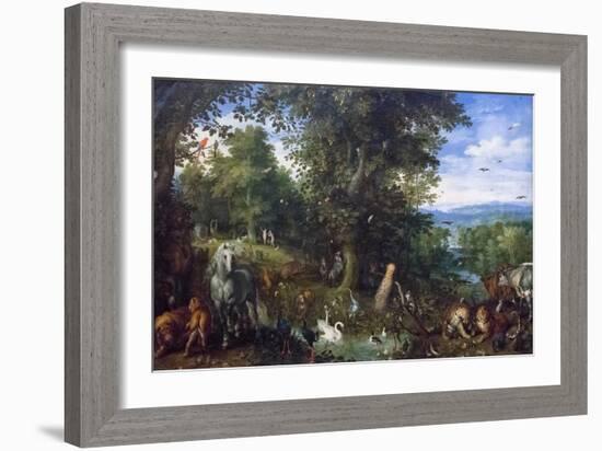 Earthly Paradise with the Original Sin, 1612, (Oil on Canvas)-Jan the Elder Brueghel-Framed Giclee Print