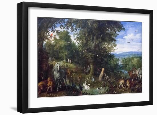 Earthly Paradise with the Original Sin, 1612, (Oil on Canvas)-Jan the Elder Brueghel-Framed Giclee Print