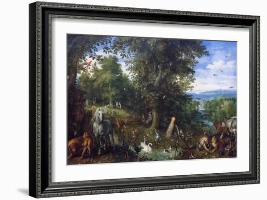 Earthly Paradise with the Original Sin, 1612, (Oil on Canvas)-Jan the Elder Brueghel-Framed Giclee Print