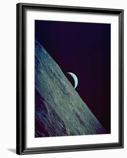 Earthrise over the Moon Taken by the Apollo 17 Crew--Framed Photographic Print