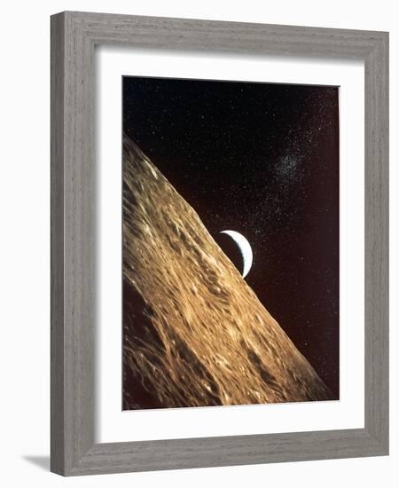 Earthrise Seen from Surface of the Moon, Apollo Mission, 1969-null-Framed Photographic Print