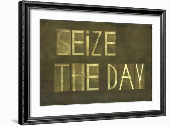 Earthy Background And Design Element Depicting The Words "Seize The Day"-nagib-Framed Art Print