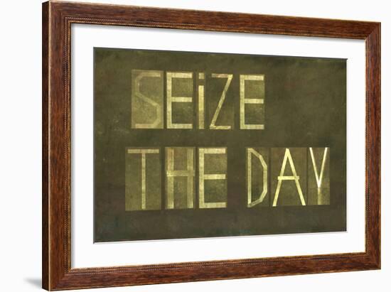 Earthy Background And Design Element Depicting The Words "Seize The Day"-nagib-Framed Art Print