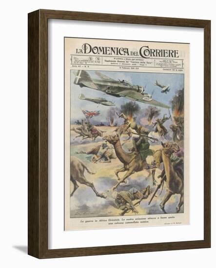 East Africa: Low Level Attack on Allied Forces Including Camel-mounted Cavalry by Italian Planes-Walter Molini-Framed Art Print