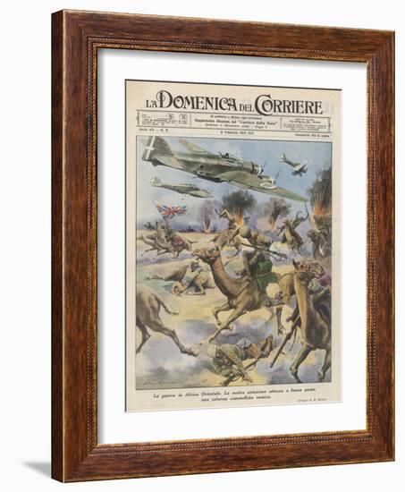 East Africa: Low Level Attack on Allied Forces Including Camel-mounted Cavalry by Italian Planes-Walter Molini-Framed Art Print