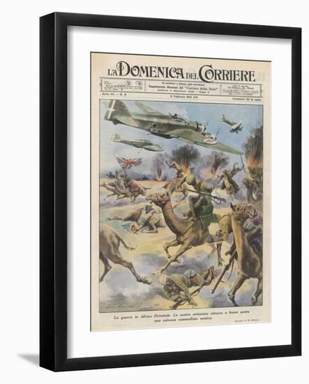 East Africa: Low Level Attack on Allied Forces Including Camel-mounted Cavalry by Italian Planes-Walter Molini-Framed Art Print