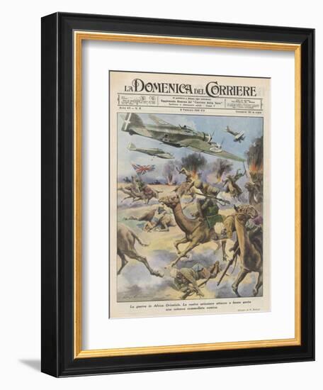 East Africa: Low Level Attack on Allied Forces Including Camel-mounted Cavalry by Italian Planes-Walter Molini-Framed Art Print