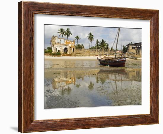 East Africa, Tanzania, Zanzibar, A Boat Moored on the Sands of Bagamoyo-Paul Harris-Framed Photographic Print