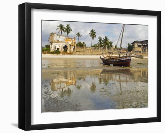 East Africa, Tanzania, Zanzibar, A Boat Moored on the Sands of Bagamoyo-Paul Harris-Framed Photographic Print