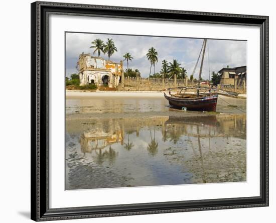 East Africa, Tanzania, Zanzibar, A Boat Moored on the Sands of Bagamoyo-Paul Harris-Framed Photographic Print