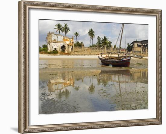 East Africa, Tanzania, Zanzibar, A Boat Moored on the Sands of Bagamoyo-Paul Harris-Framed Photographic Print