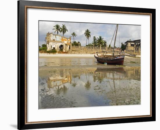 East Africa, Tanzania, Zanzibar, A Boat Moored on the Sands of Bagamoyo-Paul Harris-Framed Photographic Print