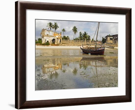 East Africa, Tanzania, Zanzibar, A Boat Moored on the Sands of Bagamoyo-Paul Harris-Framed Photographic Print