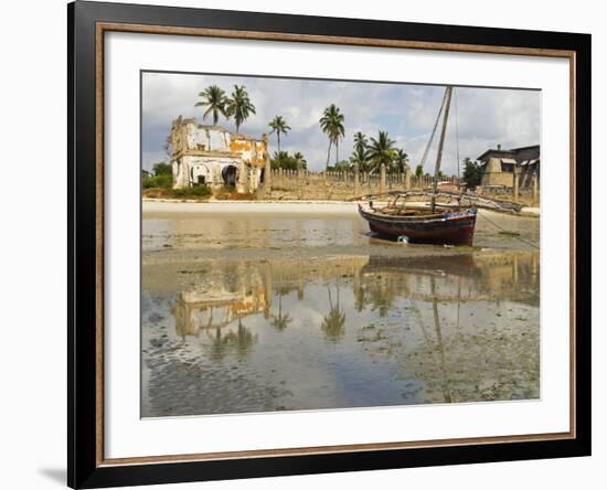 East Africa, Tanzania, Zanzibar, A Boat Moored on the Sands of Bagamoyo-Paul Harris-Framed Photographic Print