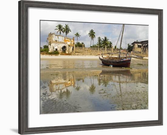 East Africa, Tanzania, Zanzibar, A Boat Moored on the Sands of Bagamoyo-Paul Harris-Framed Photographic Print