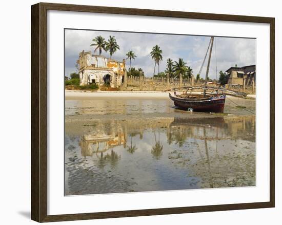 East Africa, Tanzania, Zanzibar, A Boat Moored on the Sands of Bagamoyo-Paul Harris-Framed Photographic Print