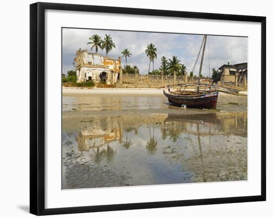 East Africa, Tanzania, Zanzibar, A Boat Moored on the Sands of Bagamoyo-Paul Harris-Framed Photographic Print