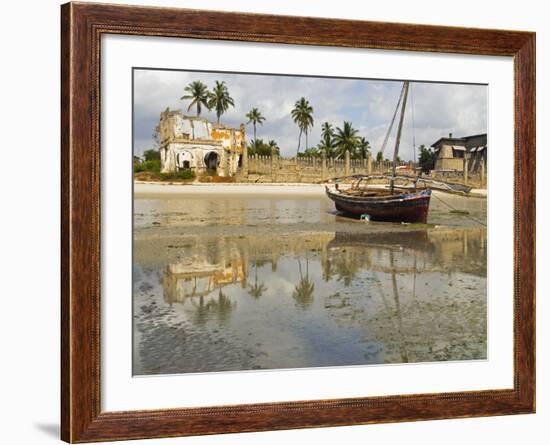 East Africa, Tanzania, Zanzibar, A Boat Moored on the Sands of Bagamoyo-Paul Harris-Framed Photographic Print