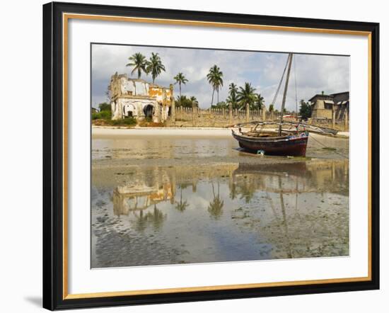 East Africa, Tanzania, Zanzibar, A Boat Moored on the Sands of Bagamoyo-Paul Harris-Framed Photographic Print