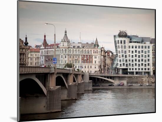 East Bank of Vltava River with Dancing House and Jiraskuv Bridge, Prague, Czech Republic-Nick Servian-Mounted Photographic Print