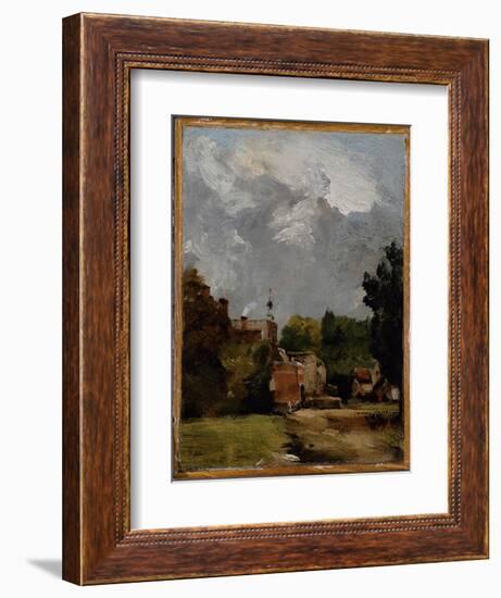East Bergholt Church from Church Street (Oil on Paper on Panel)-John Constable-Framed Giclee Print