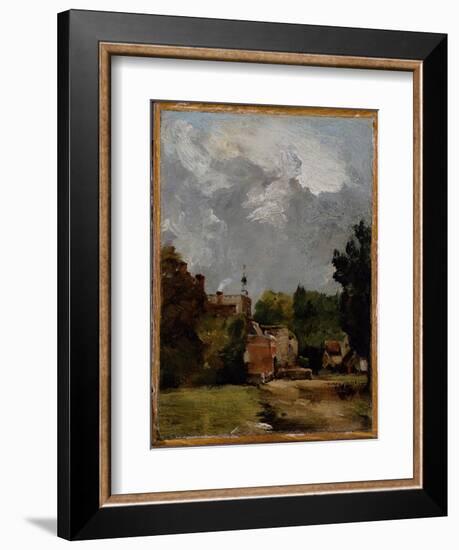 East Bergholt Church from Church Street (Oil on Paper on Panel)-John Constable-Framed Giclee Print