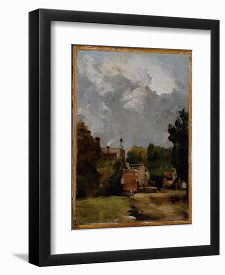 East Bergholt Church from Church Street (Oil on Paper on Panel)-John Constable-Framed Giclee Print