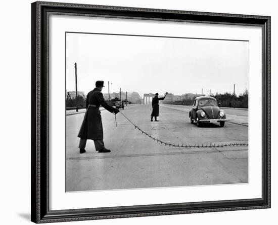 East Berlin Customs Police Stopping a Volkswagen on Charlettenburger Chaussee, Oct 26, 1952-null-Framed Photo