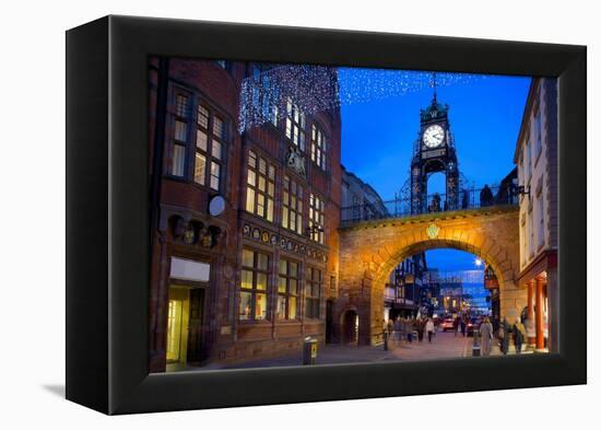 East Gate Clock at Christmas, Chester, Cheshire, England, United Kingdom, Europe-Frank Fell-Framed Premier Image Canvas