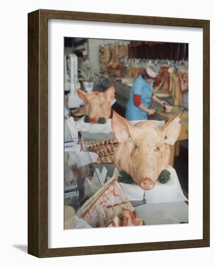 East German Butcher Shop, Displaying Whole Pigs Heads-Ralph Crane-Framed Photographic Print