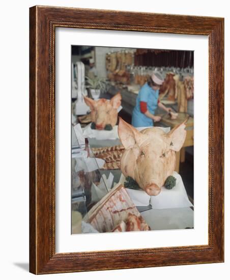 East German Butcher Shop, Displaying Whole Pigs Heads-Ralph Crane-Framed Photographic Print