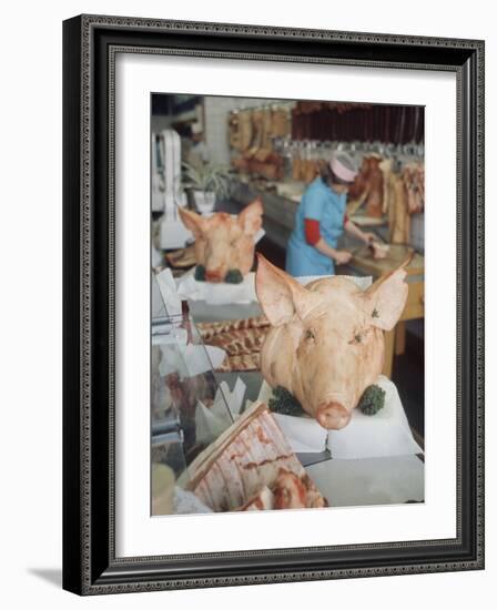 East German Butcher Shop, Displaying Whole Pigs Heads-Ralph Crane-Framed Photographic Print