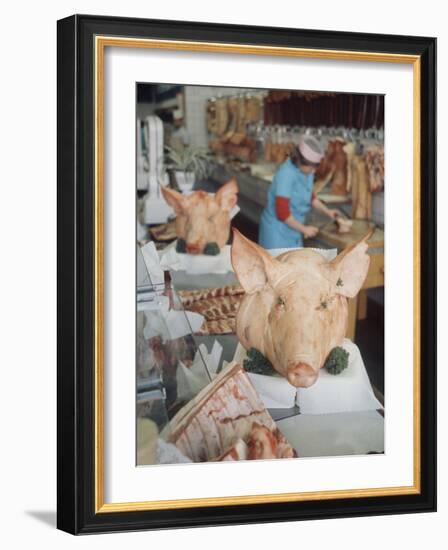 East German Butcher Shop, Displaying Whole Pigs Heads-Ralph Crane-Framed Photographic Print