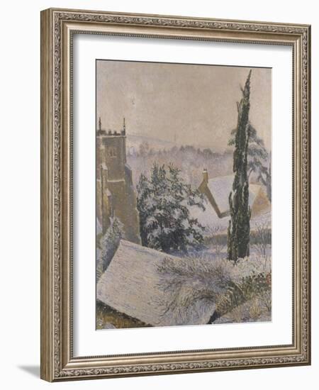 East Knoyle Church: Snow, 1917 (Oil on Canvas)-Lucien Pissarro-Framed Giclee Print